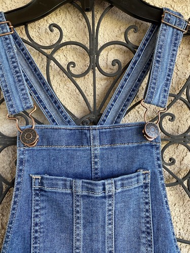 Justice girls Skinny distressed flannel patch overalls - size 10 - blue - Picture 4 of 9
