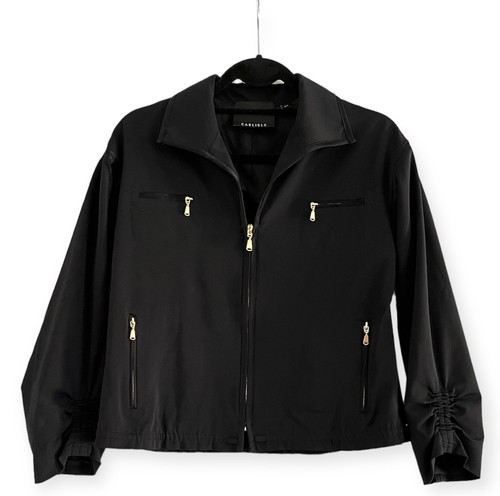 Giacca top CARLISLE nero scollo a V colletto manica 3/4 increspato cerniere oro US 4 - Foto 3 di 9
