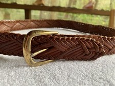 Saddlebred Belt Womens Medium Genuine Leather Woven Braided Brown Brass Buckle
