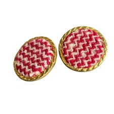 Vintage Lot of 2  Metal Cloth Covered Chevron pattern .85" Shank Button