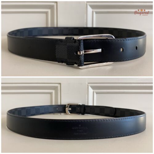 Authentic Louis Vuitton Canvas Leather Damier Graphite Ellipse Buckle Belt 90/36 - Picture 6 of 14