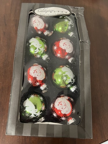 Celebrations by Radko Christmas Ornament Set of 8 Green, Red Glitter Santa Deer