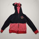Disney Parks Minnie Mouse Full Zip Hoody Girls Medium Black With Polka Dots D4