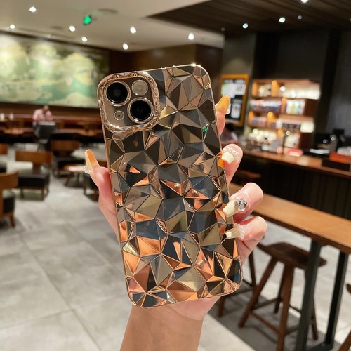 3D Diamond patterned Golden phone case For iPhone 15 14 13 12 11 Silicone cover - Picture 5 of 12