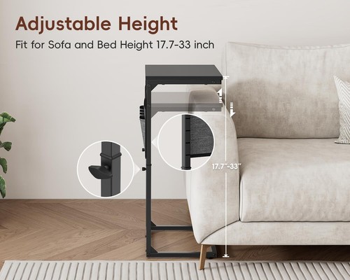 Vagusicc C Shaped End Table with Charging Station Adjustable Height Side Tabl... - Picture 4 of 9