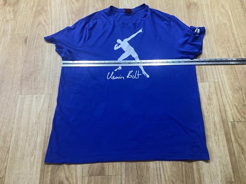 T-Shirt Usain Bolt Puma XXL blau Baumwolle grafischer Druck Leichtathletik Olympische Spiele Jamaika - Bild 10 von 13