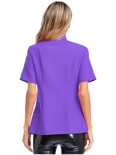 Women Coat Contrast Color Jacket Cafe Tops Breathable Short Sleeve Trimming - Picture 56 of 79