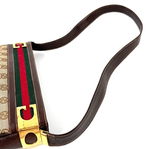 Vintage GUCCI Sherry Line GG Shoulder Bag Leather Canvas Authentic - Picture 8 of 12