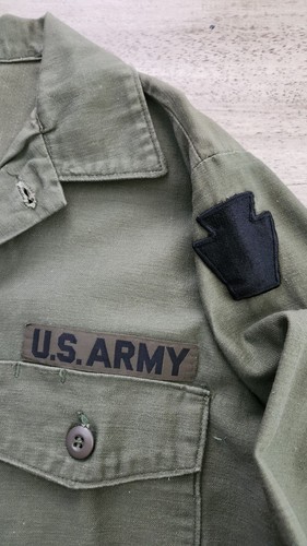Vintage 70s US Army 15.5X33 Cotton Utility Field Shirt OG107 Sateen 28th Infantr - Bild 8 von 13