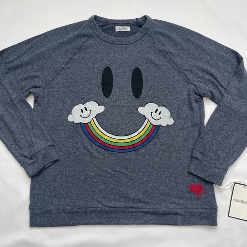 New Women Lauren Moshi Sweatshirt Long Sleeve Top Pullover Smiley Face Rainbow - Picture 3 of 8