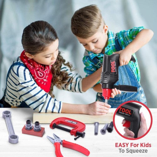 Construction Pretend Play Toy Tool Set with Electric Drill Kids Power Plastic - Picture 5 of 31