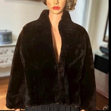 Vintage 1950s Faux Fur Short Coat Bolero Jacket Wrap Coat Cropped Brown Size 46  