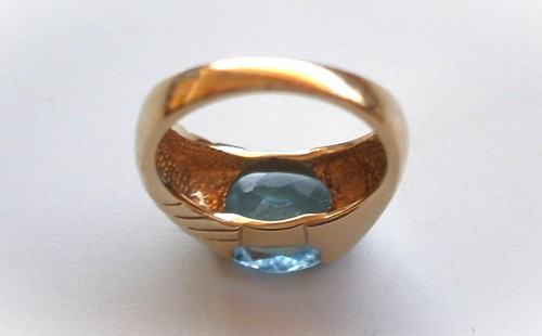 Vintage 14K Solid Yellow Gold Art Deco Aquamarine Ring Sz 6.25 7.3g Marked - Picture 6 of 12