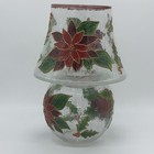 Christmas Poinsettia Tea Candle Lamp Mouthblown Handpainted Crackle Glass 10"