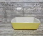 Vintage Pyrex Yellow 503-B Refrigerator Casserole Baking Dish Ribbed Glass Lid