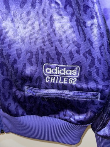 Vintage Adidas Originals Chile 62 Purple Leopard Print Wet Look Track Jacket M - Picture 4 of 16