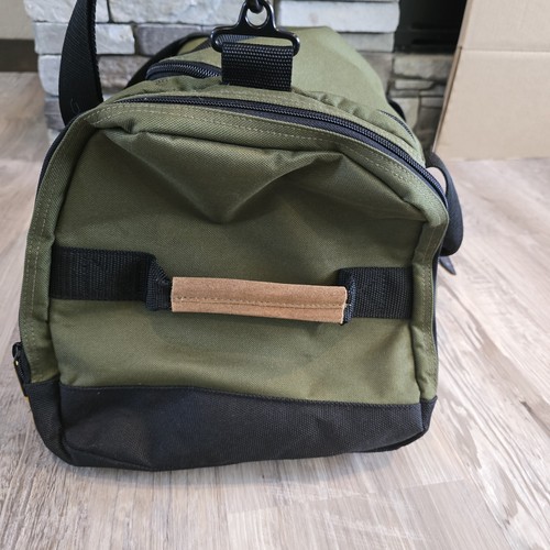 Bum Equipment Vtg Duffle Bag Weekender Leather Canvas Shoulder Strap Green Clean - Bild 3 von 12