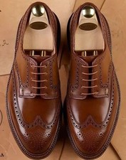 Men's Handmade Leather Shoes Brown Oxford Lace Up Wingtip Formal Dress Shoe