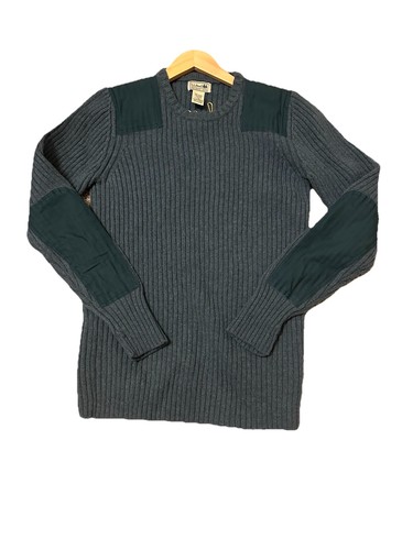 LL Bean Commando Merino Lambs Wool Military Elbow Patch Sweater Men’s Large - Picture 2 of 8