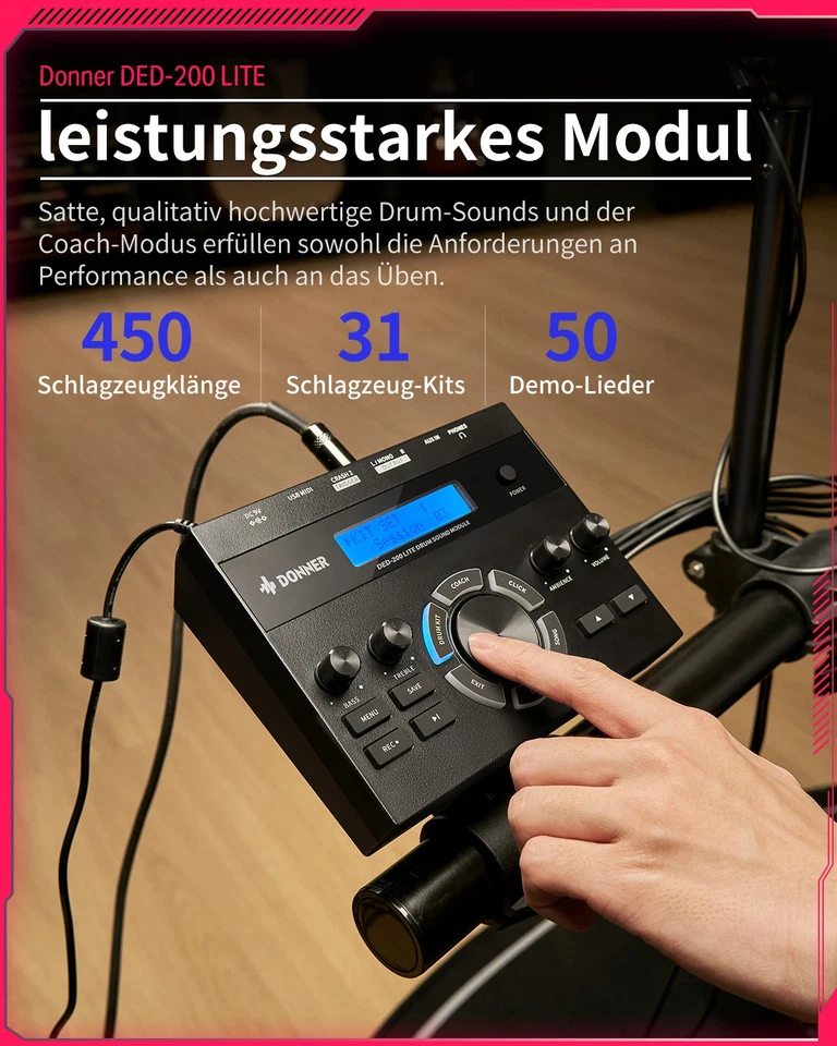 Donner DED-200 Lite Elektronisches Schlagzeug mit Throne 450 Sound 30 Drum Kit - Bild 2 von 4