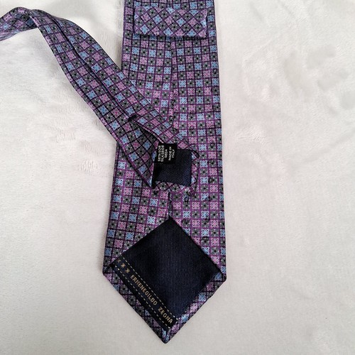 Ermenegildo Zegna Tie Purple 100% Silk Made in Italy Geometric L60 1/2 x W3 3/4 - Picture 5 of 12