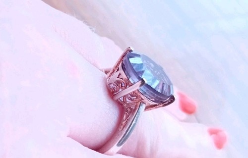 Vintage Sterling Silver Large Blue Pink Alexandrite Ring Size N 1/2 Ornate - Picture 2 of 15