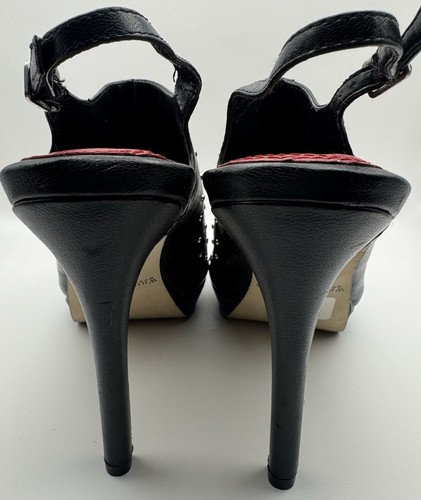 Stivaletti nuovi senza scatola WHBM Sunny con borchie punta aperta stiletto slingback pump neri taglia 7,5 M - Foto 9 di 16