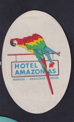 Antique Brazil BN227359 Hotel Amazonas Manaus Parrot Luggage Tag