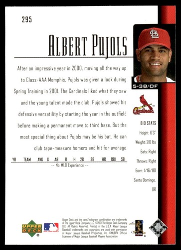 2001 Upper Deck Star Rookie Albert Pujols #295 - Picture 2 of 2