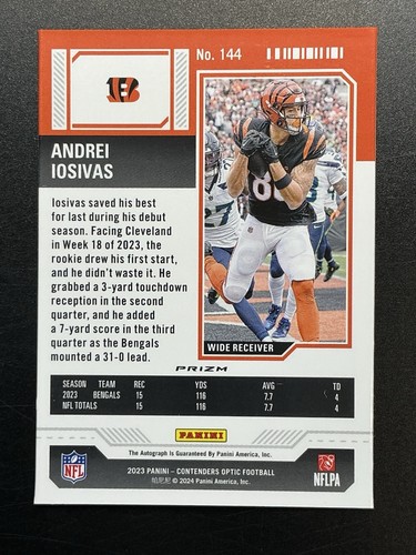 2023 Contenders Optic Andrei Iosivas Silver Prizm Rookie Ticket RC Auto Bengals - Picture 9 of 13