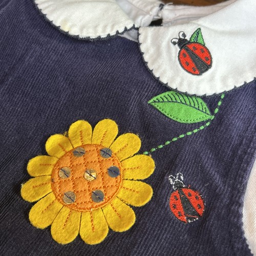 Vintage Bonnie Jean Navy Corduroy Sunflower Ladybug Dress Girls Size 2T - Picture 3 of 13