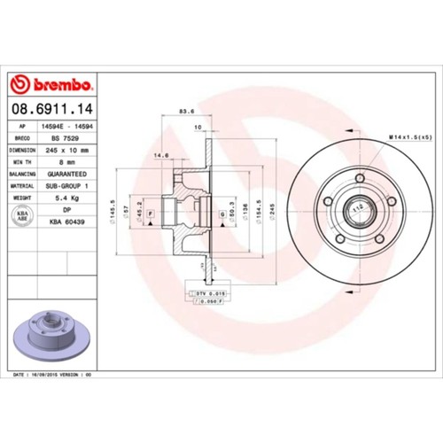 Brake disc Brembo 08.6911.14, rear, full, 1 piece - Picture 4 of 4