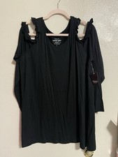 Torrid Women s Super Soft Black Ruffled Cold Shoulder Long Sleeve Top Size 2X