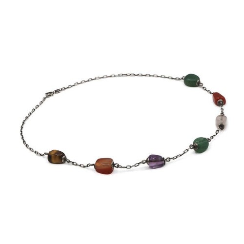 Colier Halskette mit Edelsteine in 835er Silber Antik Türkis Amethyst Rosenquarz - Bild 6 von 10
