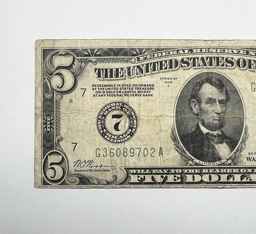 1928 A 5 $ Federal Reserve Schein einlösbar in Gold - Chicago, IL - Bild 2 von 6