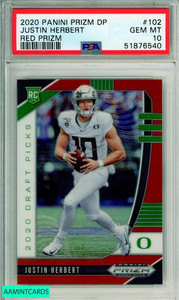 2020 PANINI PRIZM DRAFT PICKS JUSTIN HERBERT #102 RED PRIZM ROOKIE PSA 10 GEM MT