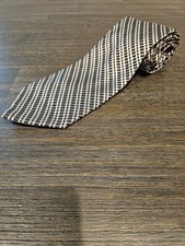 Jones New York 100 Silk Tie   Classic Black  Cream Plaid Pattern
