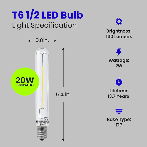 LED T6.5 Bulb Tube Filament E17 Base, Non Dimmable, 20W Equivalent, 160 Lumens, - Picture 3 of 9