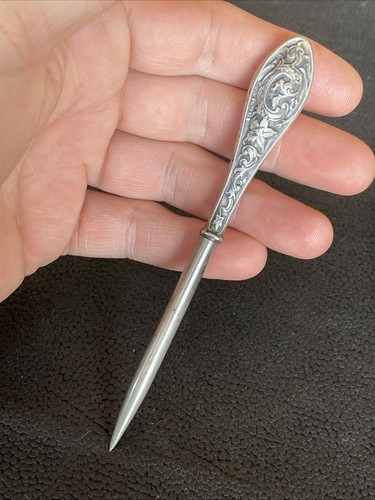 Antique Sterling Nouveau Hollow Handle Sewing Awl Seal Stiletto Fid Bodkin Spike - Picture 16 of 21