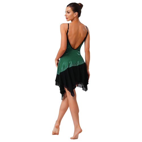 Womens Dress Costume Dancewear Flowy Dresses Overlay Metallic Sling Ruched Hem - Bild 93 von 107