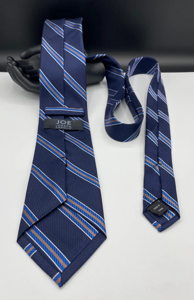 Corbata 100 % seda para hombre Joe Joseph Abboud ~ azul ~ patrón de rayas ~ autoinclinable Foto 3 de 4