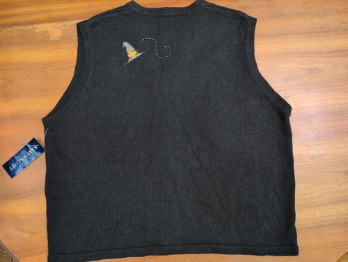 Vintage Karen Scott Halloween Knit Sweater Vest Velvet Black Cat Witch Beaded XL - Picture 10 of 13