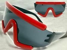Oversized Exaggerated Modern Retro Shield Party Raver SUNGLASSES Large Red Frame