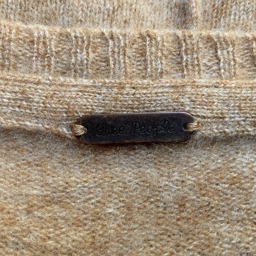 FREE PEOPLE 100% Kaschmir Pullover Gr. M Cropped Harmony V-Ausschnitt Relaxed Beige - Bild 2 von 15