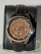 FOSSIL Woman's Brown Rinestone Watch BQ3060 New Battery