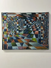 1950s Mid Century Abstract Painting Pop Op art Geometric Cubism