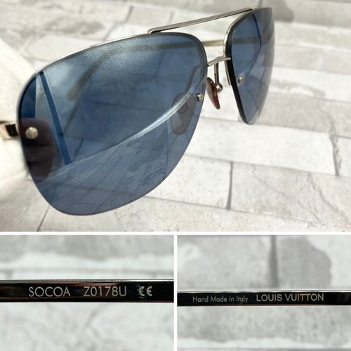 Louis Vuitton Dark Grey Damier Socoa Aviator Sunglasses in Blue - Picture 9 of 10