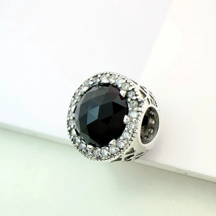 Cristal Negro 'Corazones Radiantes' Plata 925 Circonita cúbica Dije se adapta a Euro/Momentos Pulsera Foto 2 de 4