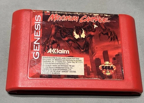 SpiderMan Venom Maximum Carnage Sega Genesis - Authentic Tested Red Cartridge 😎