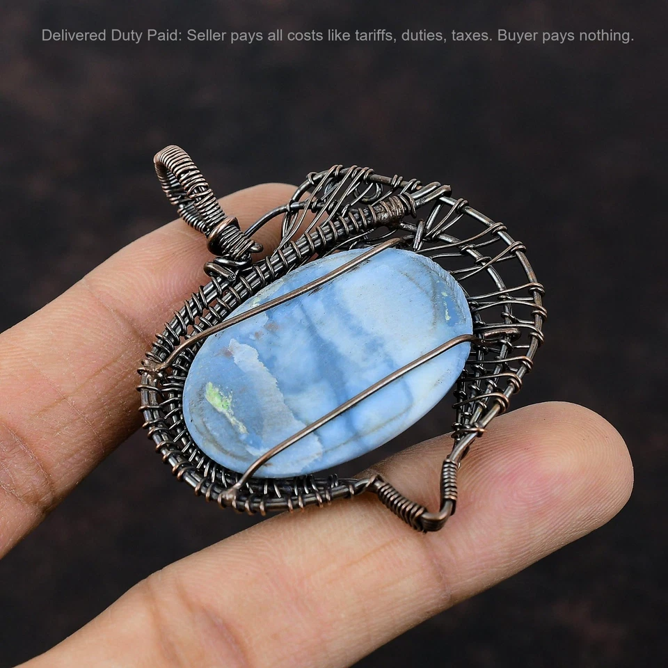 Oferta Black Friday Owyhee Piedra Ópalo Azul Cobre Nuevo Alambre Envuelto Colgante Joyería Foto 4 de 4